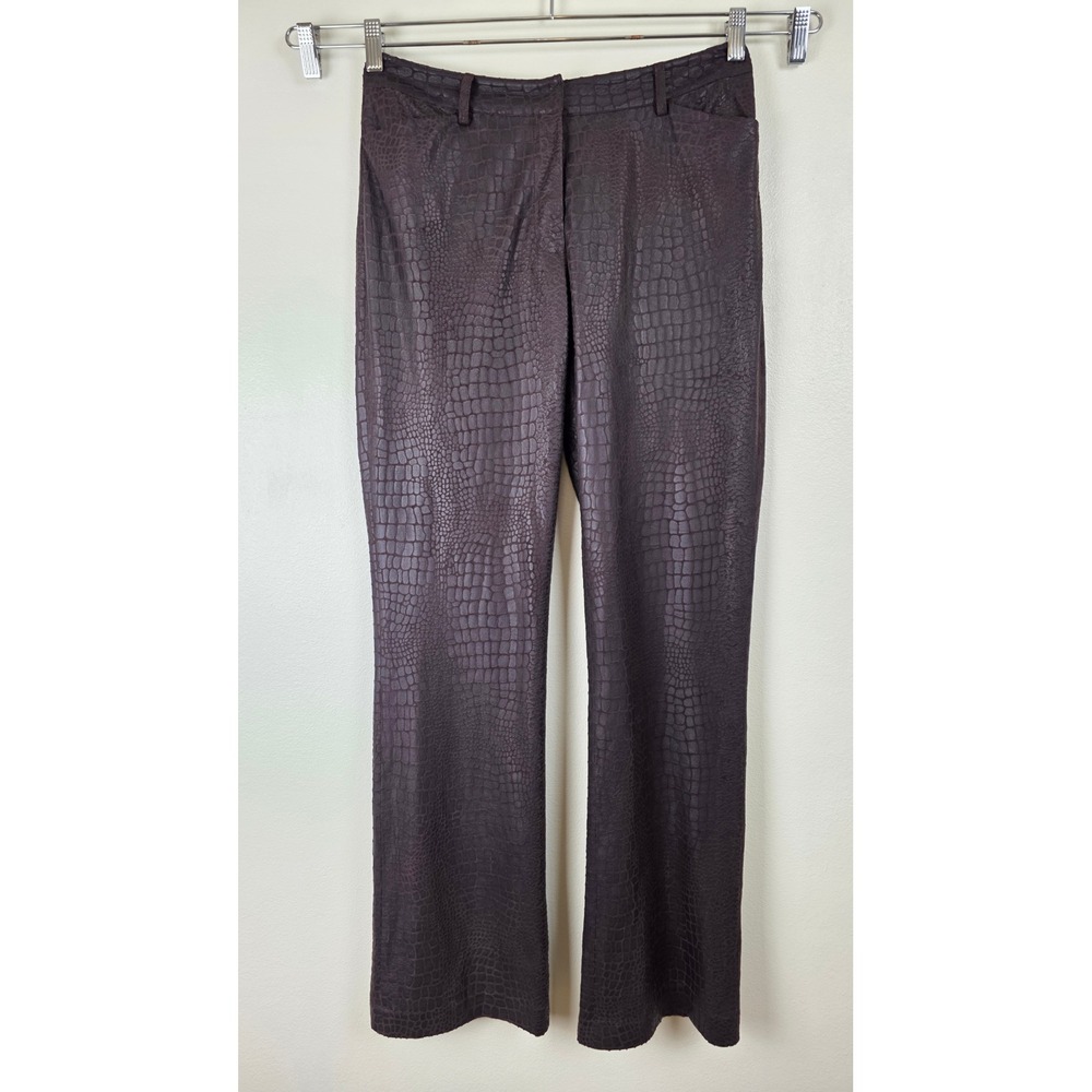 Spanner Pants Womens 8 Brown Crocodile Embossed Faux Leather Straight Leg Party